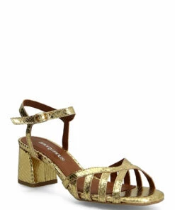 Anonymous Copenhagen Issi 55 Calf suede Heeled Sandals For Women Gold -Heeled shoes Sales Store annissi55 cgold
