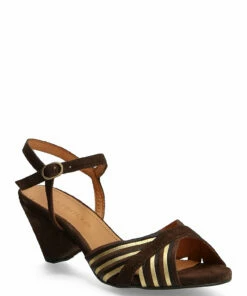 Anonymous Copenhagen Kristine Calf suede mix Heeled Sandals For Women Coffee Brown Gold