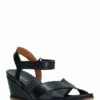 Bianco BIACAILY Leather Cross Sandal Wedge Heels For Women Navy Blue