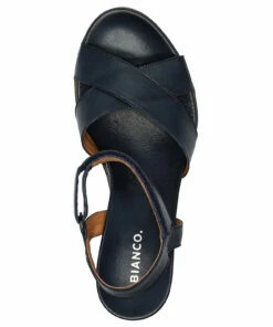 Bianco BIACAILY Leather Cross Sandal Wedge Heels For Women Navy Blue 9 Bianco BIACAILY Leather Cross Sandal Wedge Heels For Women Navy Blue -Heeled shoes Sales Store bia2050545 cnavyblue v300 3