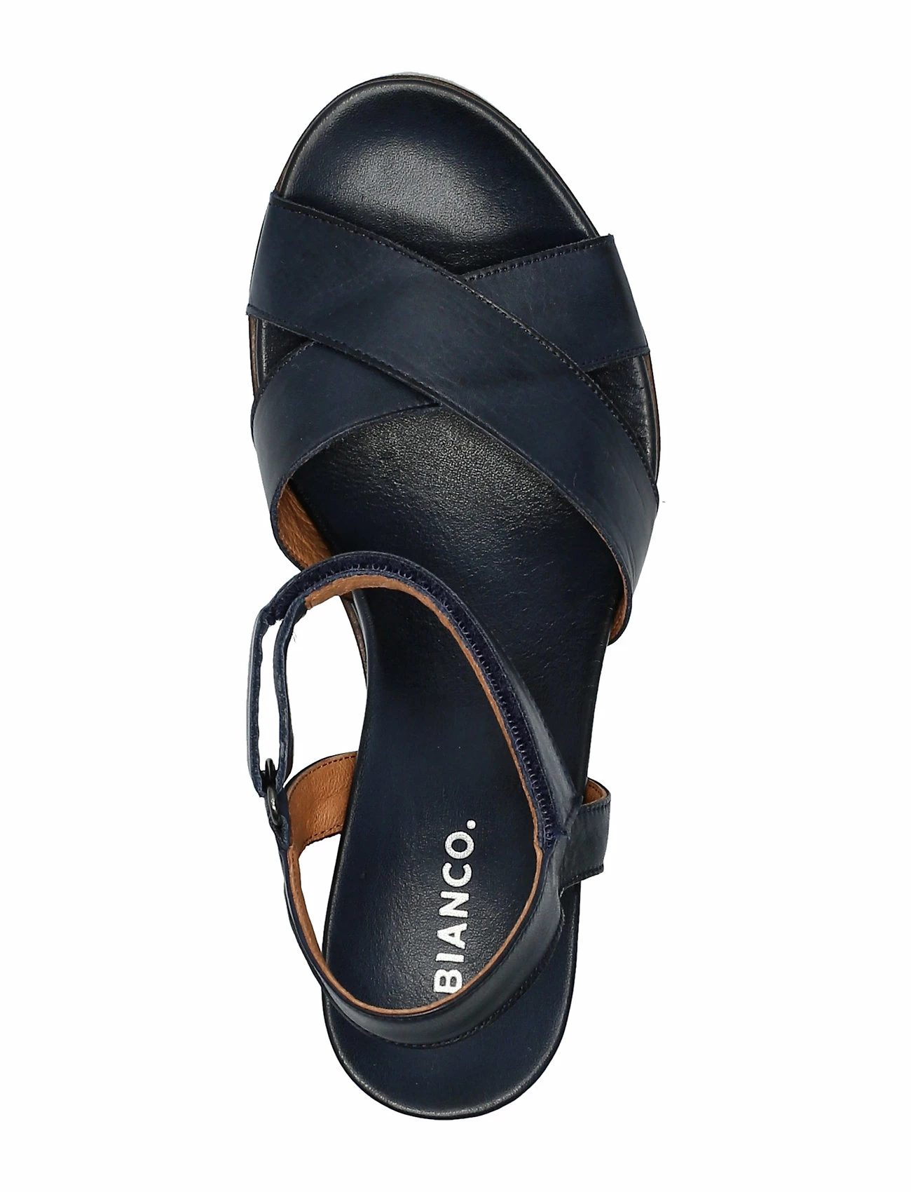 Bianco BIACAILY Leather Cross Sandal Wedge Heels For Women Navy Blue 4 Bianco BIACAILY Leather Cross Sandal Wedge Heels For Women Navy Blue - Image 4