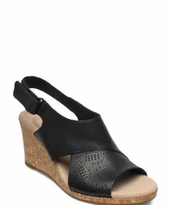 Clarks Lafley Joy Wedge Heels For Women Black Leather