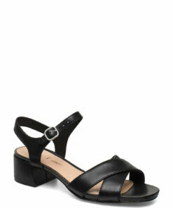 Clarks Sheer35 Strap Heeled Sandals For Women Black Leather