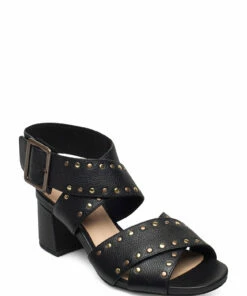 Clarks Sheer55 Buckle Heeled Sandals For Women Black Leather