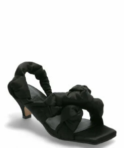 Ganni Recycled Satin Heeled Sandals For Women Black -Heeled shoes Sales Store gans1450 cblack 1