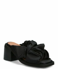 Ganni Square Toe Heeled Ruched Sandal Heeled Sandals For Women Black -Heeled shoes Sales Store gans1794 cblack 1