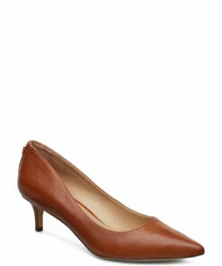 Lauren Ralph Lauren Adrienne Leather Pump Pumps For Women Deep Saddle Tan -Heeled shoes Sales Store raf802755525 cdeepsaddletan v10265282whv
