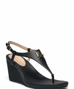 Lauren Ralph Lauren Jeannie Faux-Leather Sandal Wedge Heels For Women Deep Saddle Tan