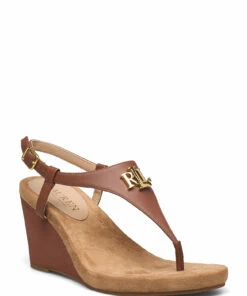 Lauren Ralph Lauren Jeannie Faux-Leather Sandal Wedge Heels For Women Deep Saddle Tan -Heeled shoes Sales Store raf802784574 cdeepsaddletan v10008832whv