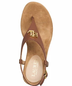 Lauren Ralph Lauren Jeannie Faux-Leather Sandal Wedge Heels For Women Deep Saddle Tan -Heeled shoes Sales Store raf802784574 cdeepsaddletan v10008832whv 3