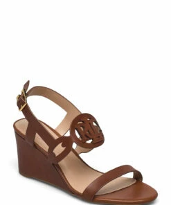 Lauren Ralph Lauren Amilea Burnished Leather Wedge Wedge Heels For Women Deep Saddle Tan