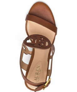 Lauren Ralph Lauren Amilea Burnished Leather Wedge Wedge Heels For Women Deep Saddle Tan -Heeled shoes Sales Store raf802818917 cdeepsaddletan v10037672whv 3