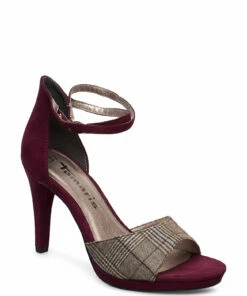 Tamaris Woms Sandals Heeled Sandals For Women Merlot/tartan