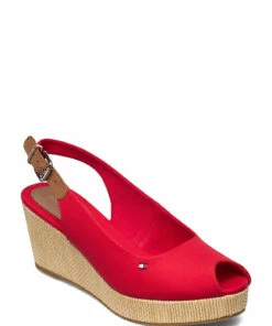 Tommy Hilfiger ICONIC ELBA SLING BACK WEDGE Wedge Heels For Women Stone -Heeled shoes Sales Store thsfw0fw04788 cprimaryred vxlg