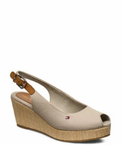Tommy Hilfiger ICONIC ELBA SLING BACK WEDGE Wedge Heels For Women Stone -Heeled shoes Sales Store thsfw0fw04788 cstone 1